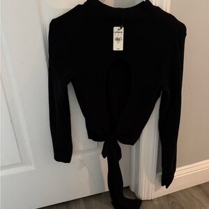 Express Black Long Sleeve Open-Back Top